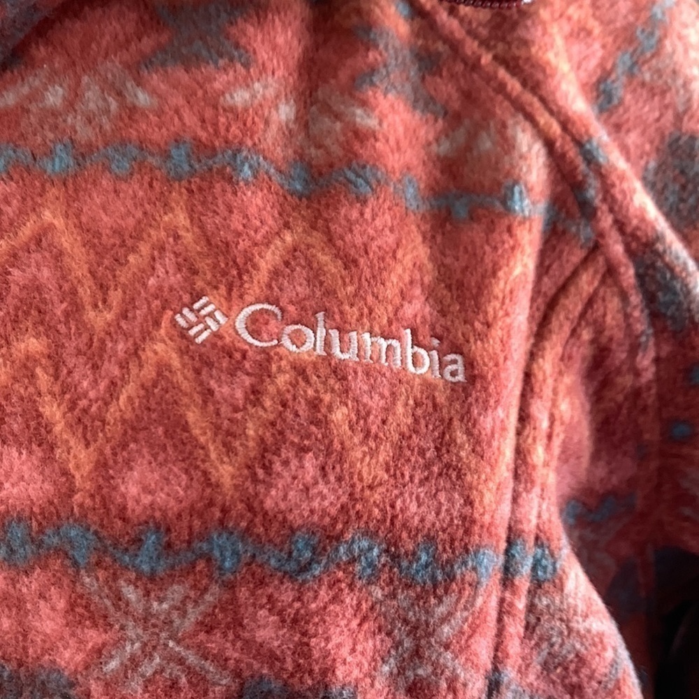 Columbia large rust colored patterned zip up fleece jacket - Picture 2 of 7